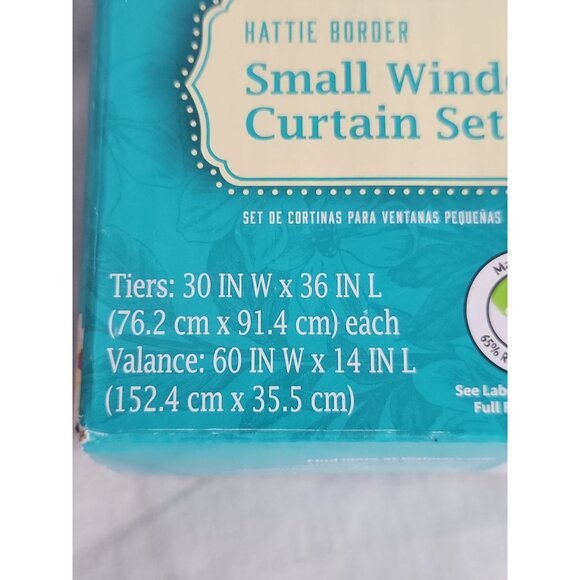 Pioneer Woman 3 Piece Curtain Set Hattie Border 30" x 36" Cream & Blue Floral - Picture 5 of 5